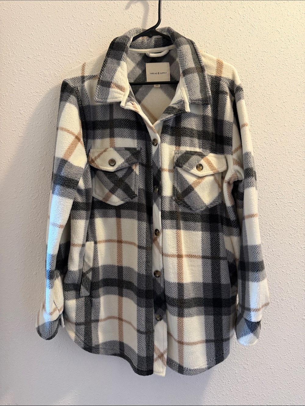Thread & Supply Fleece Plaid Shacket, Size L